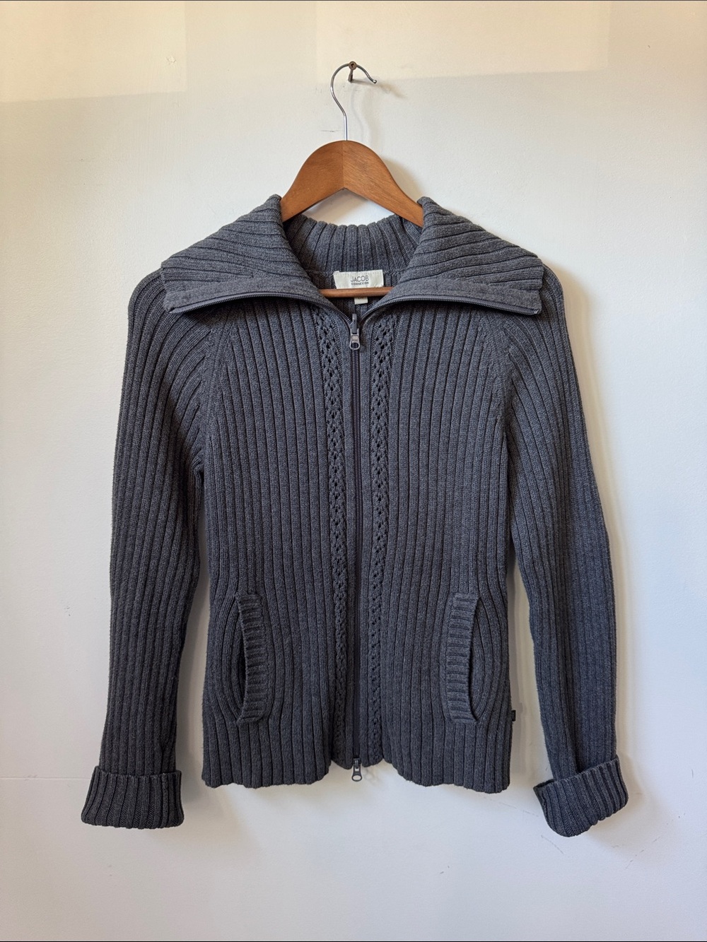 Grey Knit Zip-Up Sweater